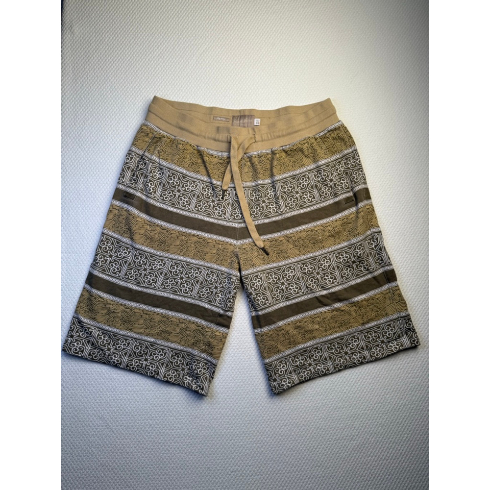 Parish Nation Men’s Drawstring Shorts Size 36 Tan Brown Tribal Geometric Print